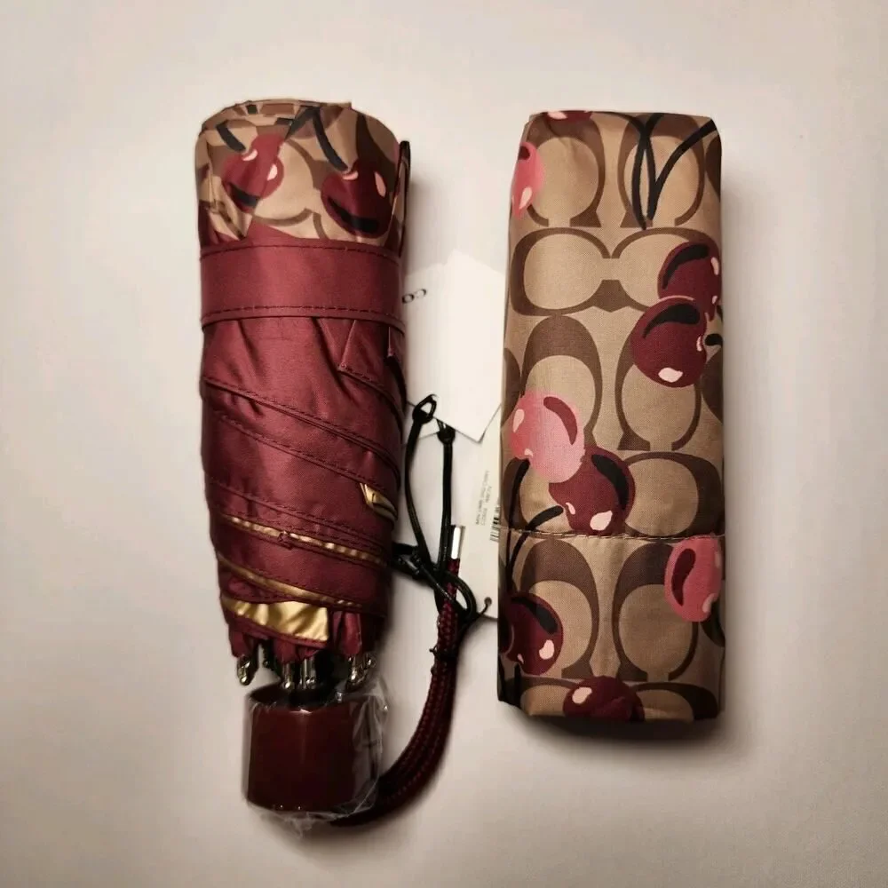 NWT COACH CZ929 MINI UMBRELLA UV PROTECTION SIGNATURE CHERRY